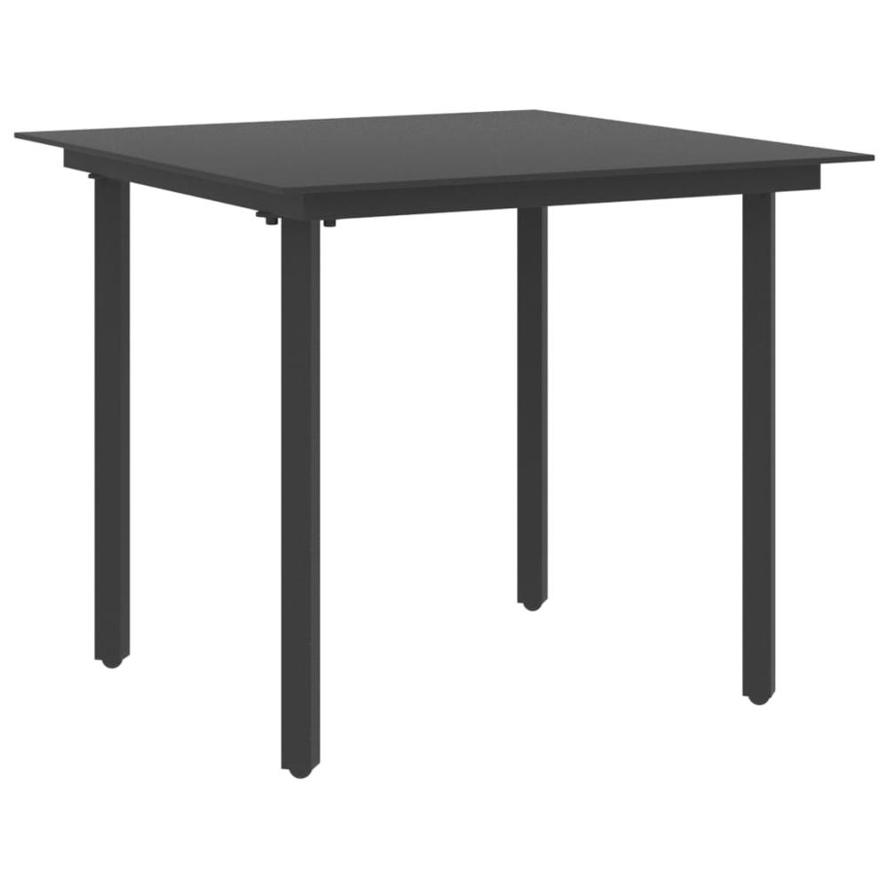 vidaXL Garden Dining Table Black 31.5"x31.5"x29.1" Steel and Glass, 313109. Picture 1