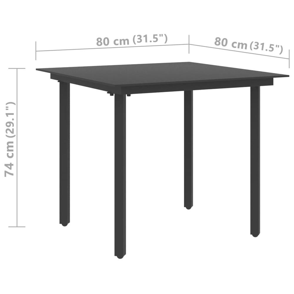 vidaXL Garden Dining Table Black 31.5"x31.5"x29.1" Steel and Glass, 313109. Picture 4