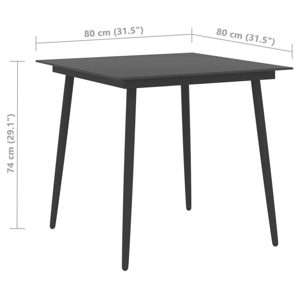vidaXL Garden Dining Table Black 31.5"x31.5"x29.1" Steel and Glass, 313114. Picture 4