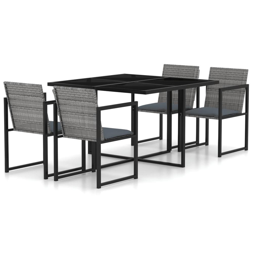 vidaXL 5 Piece Outdoor Dining Set with Cushions Poly Rattan Gray, 313117. Picture 1