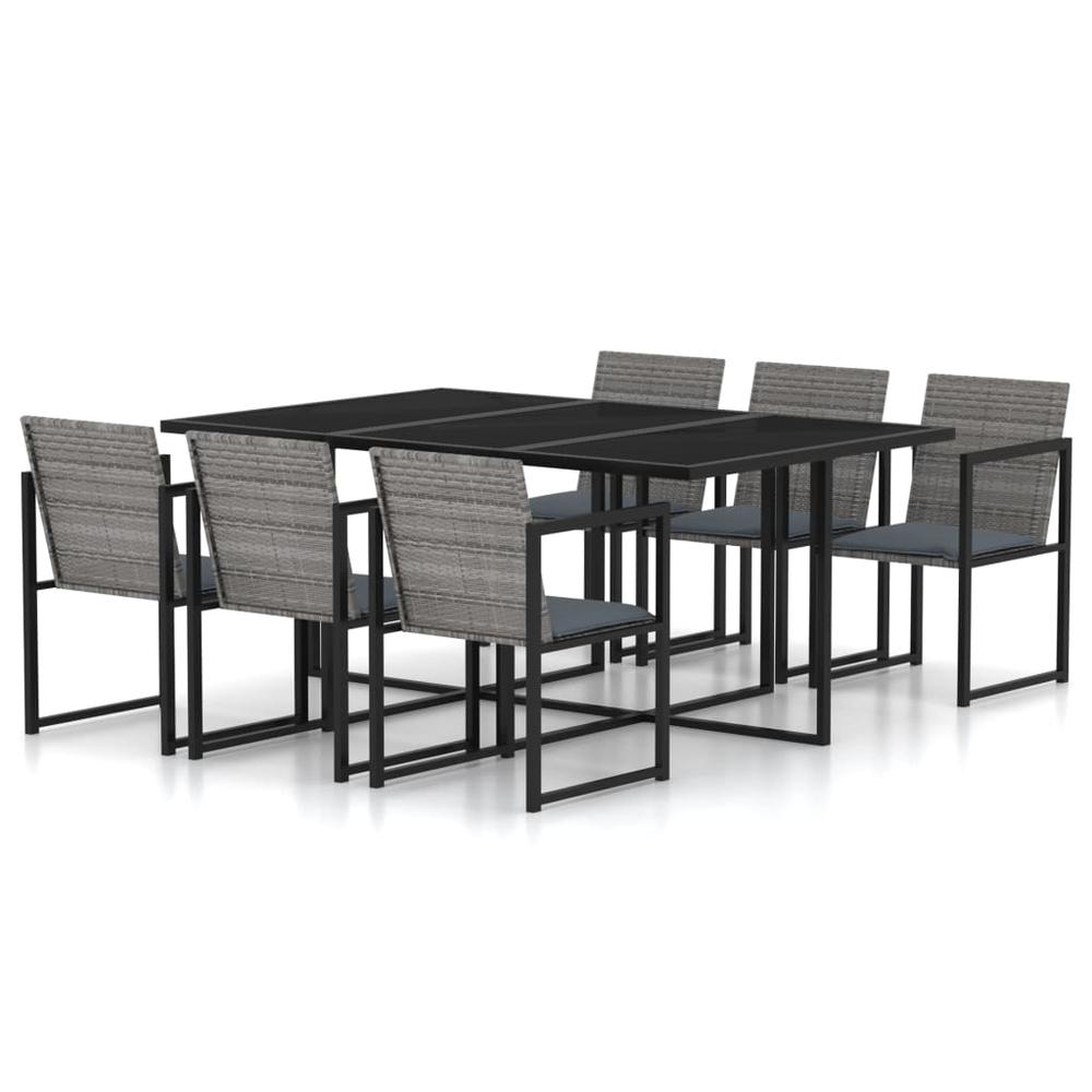 vidaXL 7 Piece Outdoor Dining Set with Cushions Poly Rattan Gray, 313118. Picture 1