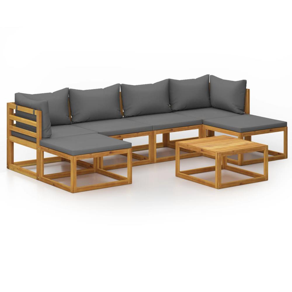 vidaXL 7 Piece Garden Lounge Set with Cushion Solid Acacia Wood, 3057621. Picture 1