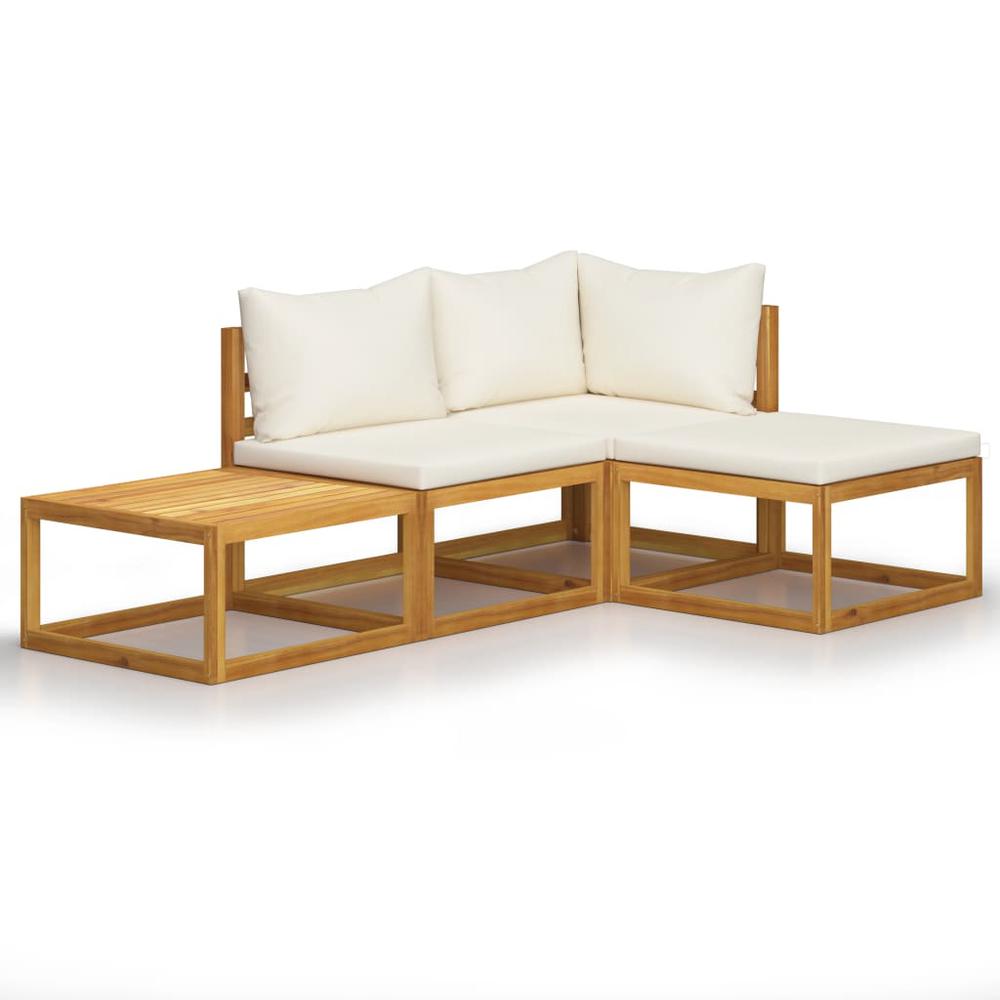 vidaXL 4 Piece Garden Lounge Set with Cushion Cream Solid Acacia Wood, 3057632. The main picture.
