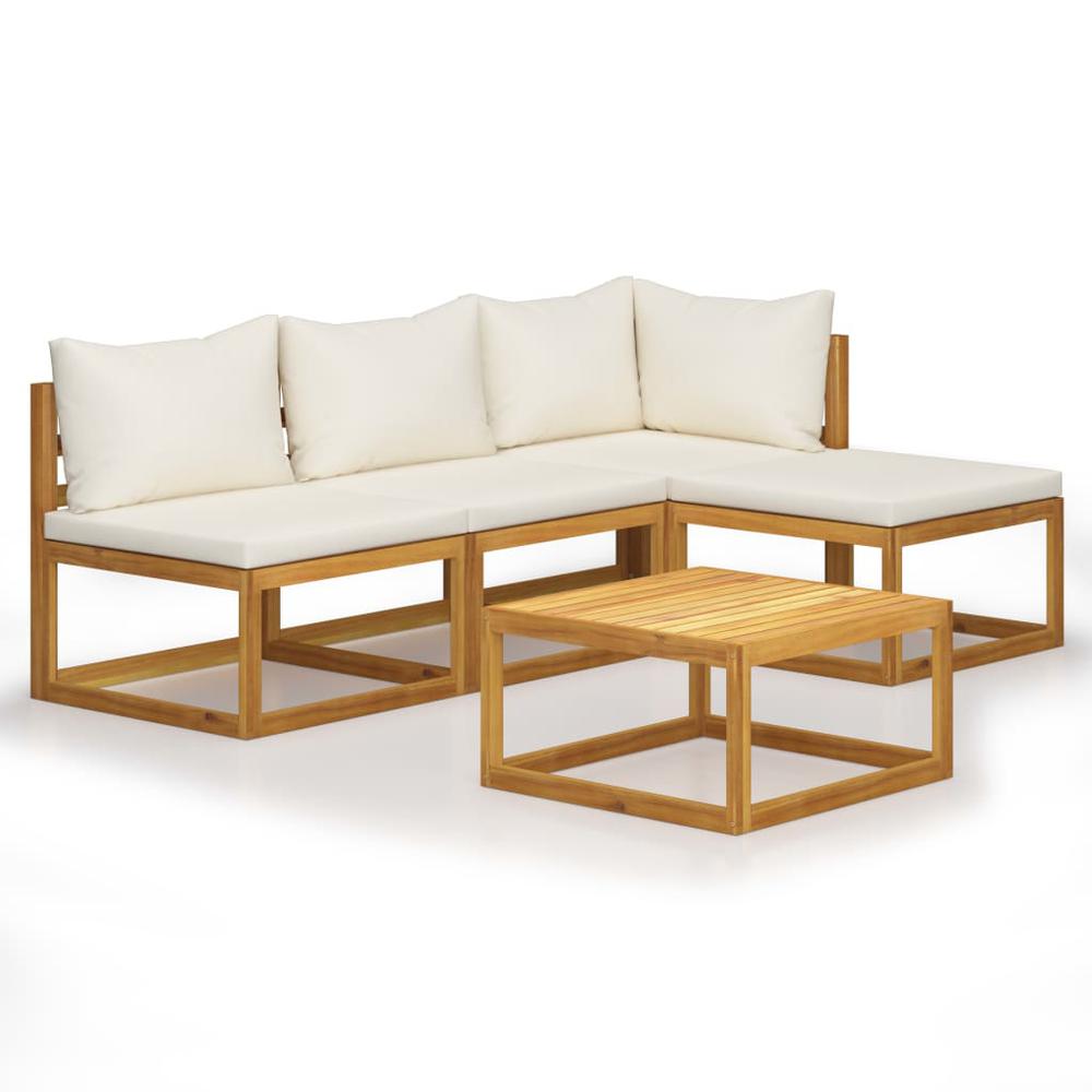 vidaXL 5 Piece Garden Lounge Set with Cushion Cream Solid Acacia Wood, 3057633. Picture 1