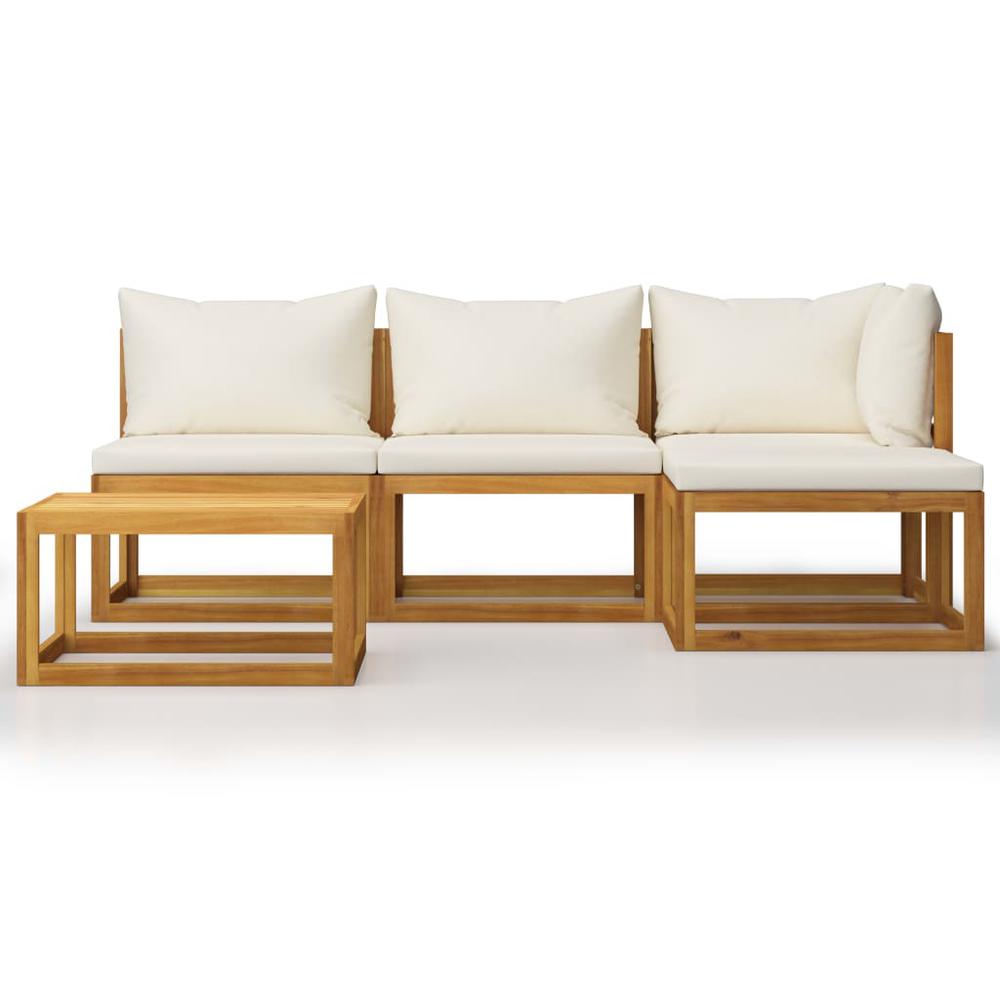 vidaXL 5 Piece Garden Lounge Set with Cushion Cream Solid Acacia Wood, 3057633. Picture 2