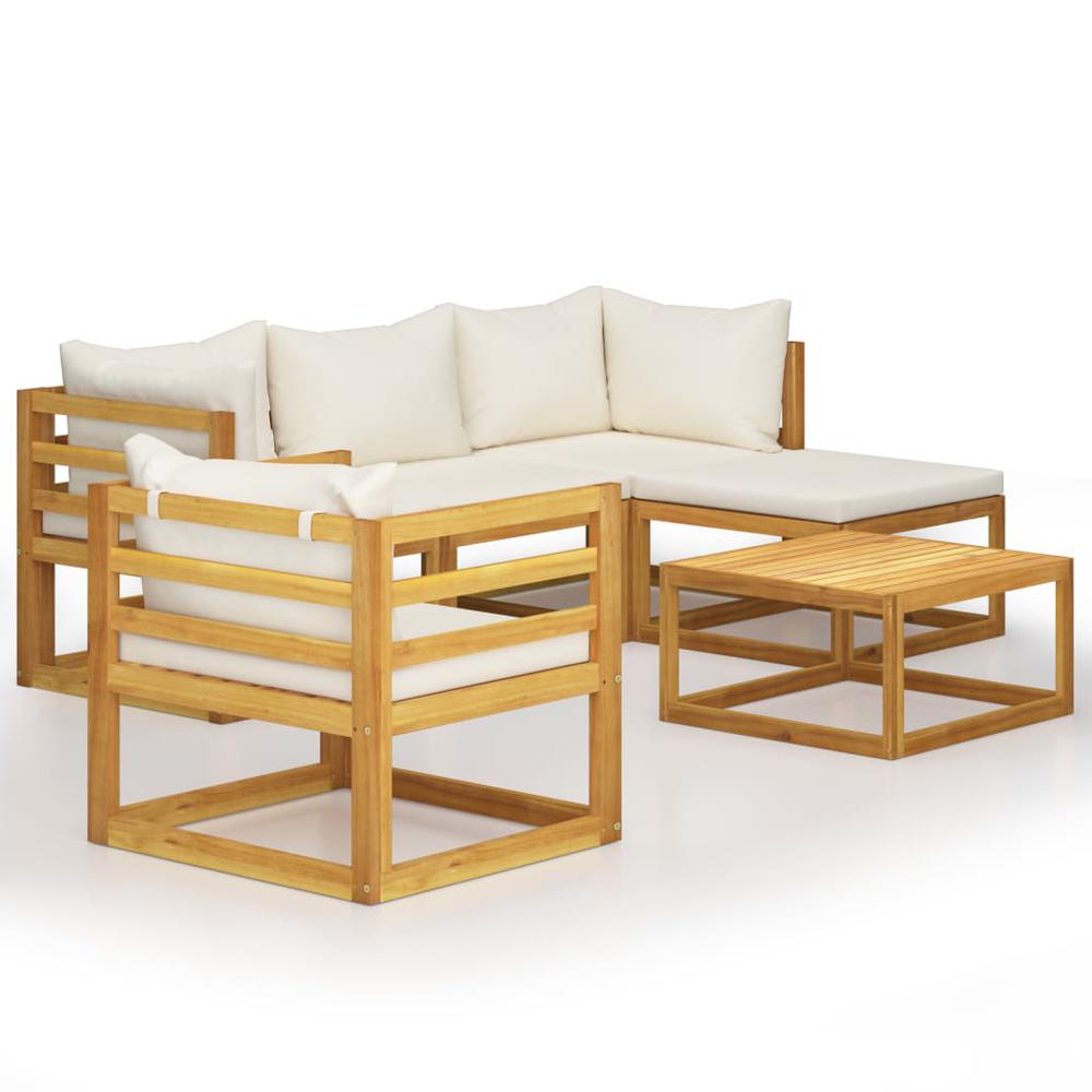 vidaXL 6 Piece Garden Lounge Set with Cushion Cream Solid Acacia Wood, 3057635. Picture 1