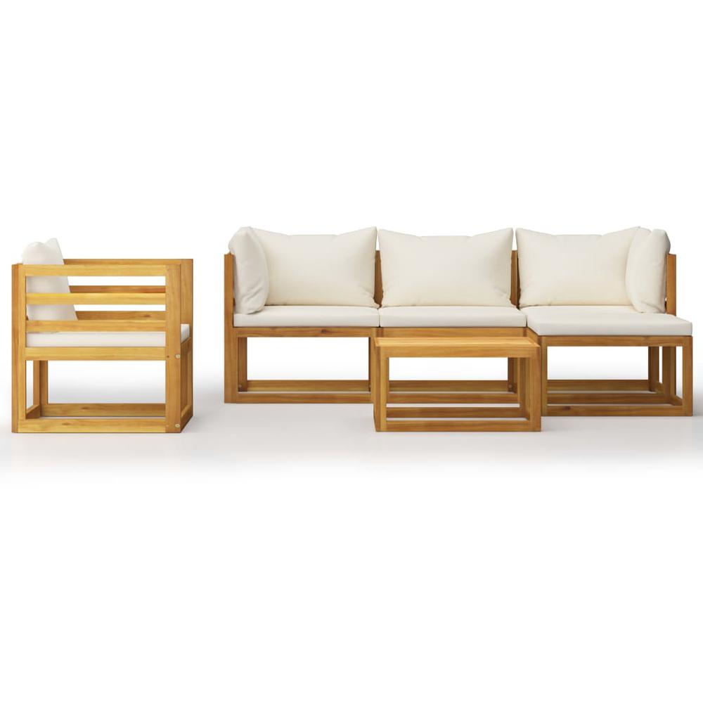 vidaXL 6 Piece Garden Lounge Set with Cushion Cream Solid Acacia Wood, 3057635. Picture 2