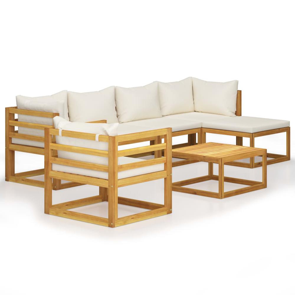 vidaXL 7 Piece Garden Lounge Set with Cushion Cream Solid Acacia Wood, 3057637. Picture 1