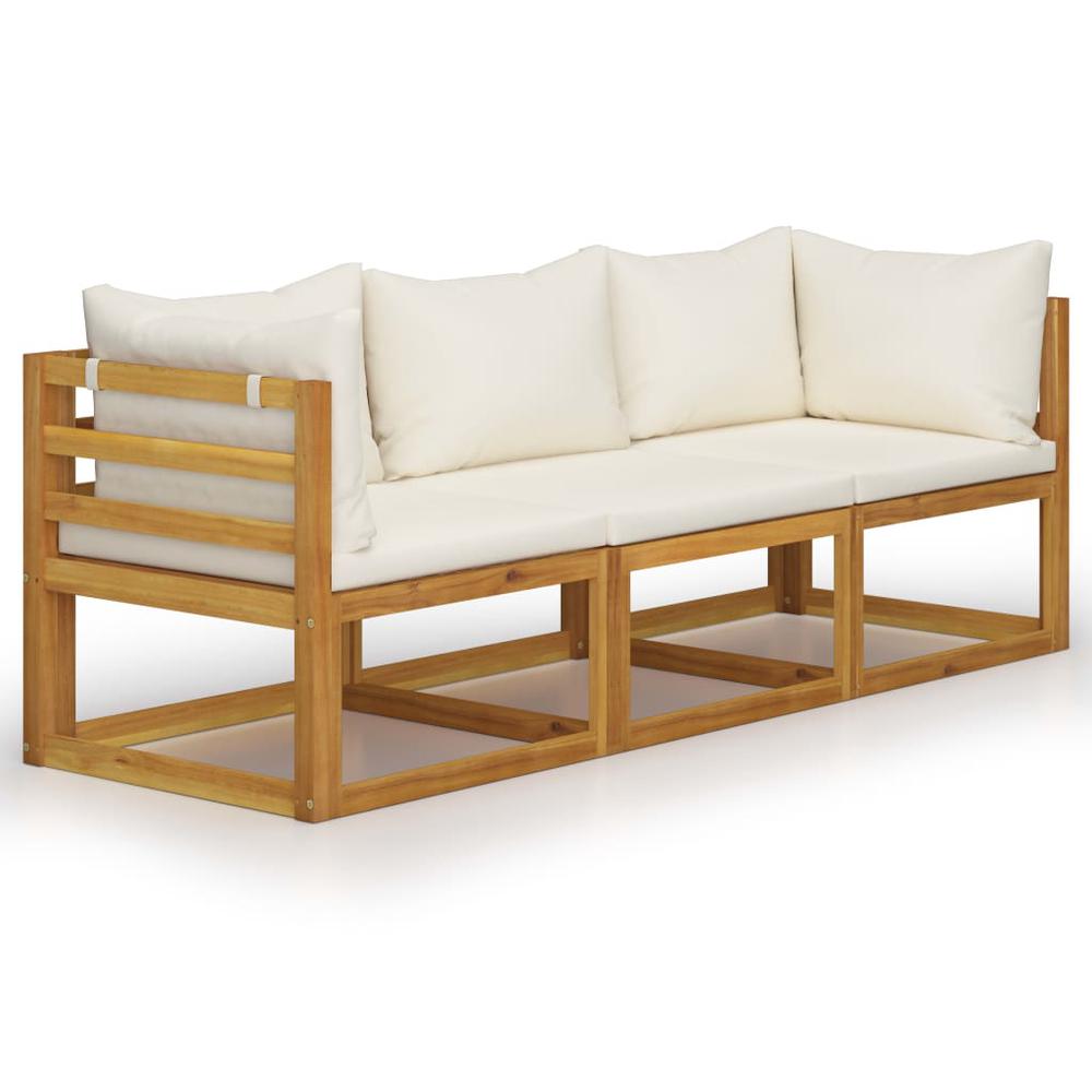 vidaXL 3-Seater Garden Sofa with Cushion Cream Solid Acacia Wood, 3057638. Picture 1