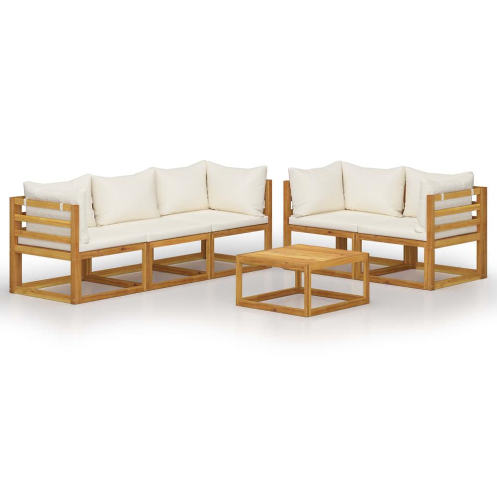 vidaXL 6 Piece Garden Lounge Set with Cushion Cream Solid Acacia Wood, 3057641. Picture 1
