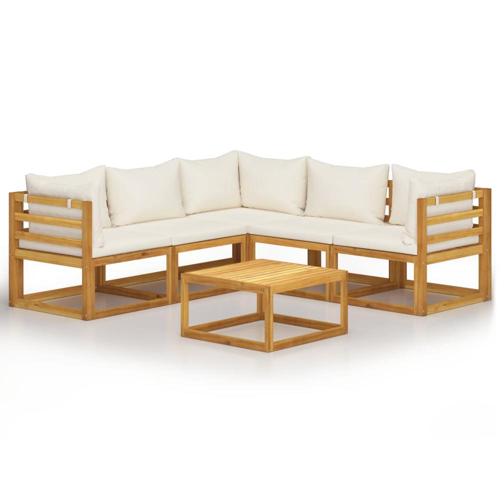 vidaXL 6 Piece Garden Lounge Set with Cushion Cream Solid Acacia Wood, 3057643. The main picture.