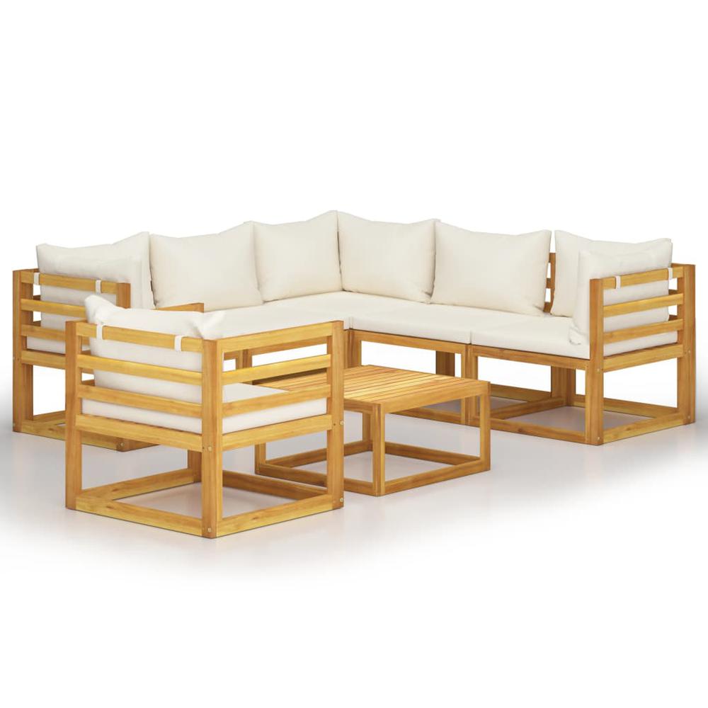 vidaXL 7 Piece Garden Lounge Set with Cushion Cream Solid Acacia Wood, 3057644. Picture 1