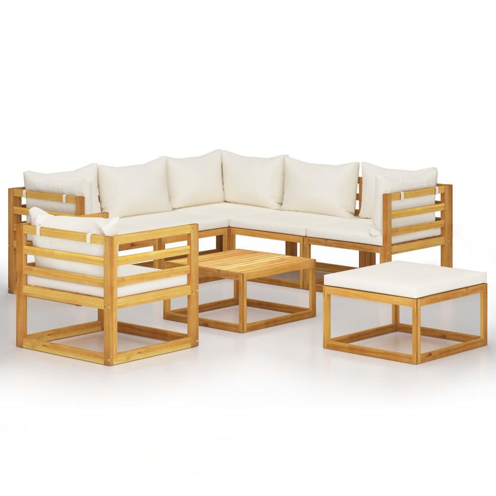 vidaXL 8 Piece Garden Lounge Set with Cushion Cream Solid Acacia Wood, 3057645. Picture 1