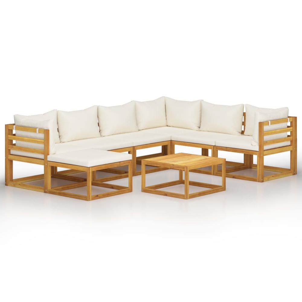 vidaXL 8 Piece Garden Lounge Set with Cushion Cream Solid Acacia Wood, 3057646. Picture 1