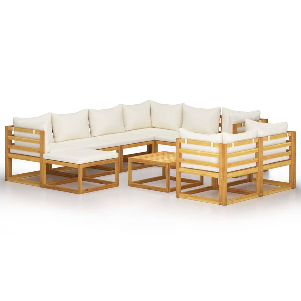vidaXL 10 Piece Garden Lounge Set with Cushion Cream Solid Acacia Wood, 3057647. Picture 1