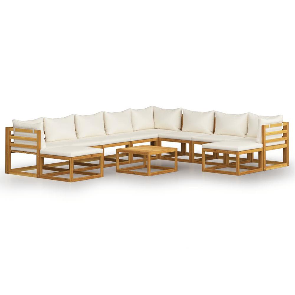 vidaXL 11 Piece Garden Lounge Set with Cushion Cream Solid Acacia Wood, 3057648. The main picture.