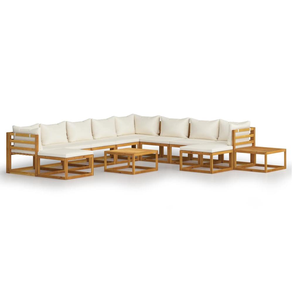 vidaXL 12 Piece Garden Lounge Set with Cushion Cream Solid Acacia Wood, 3057650. Picture 1
