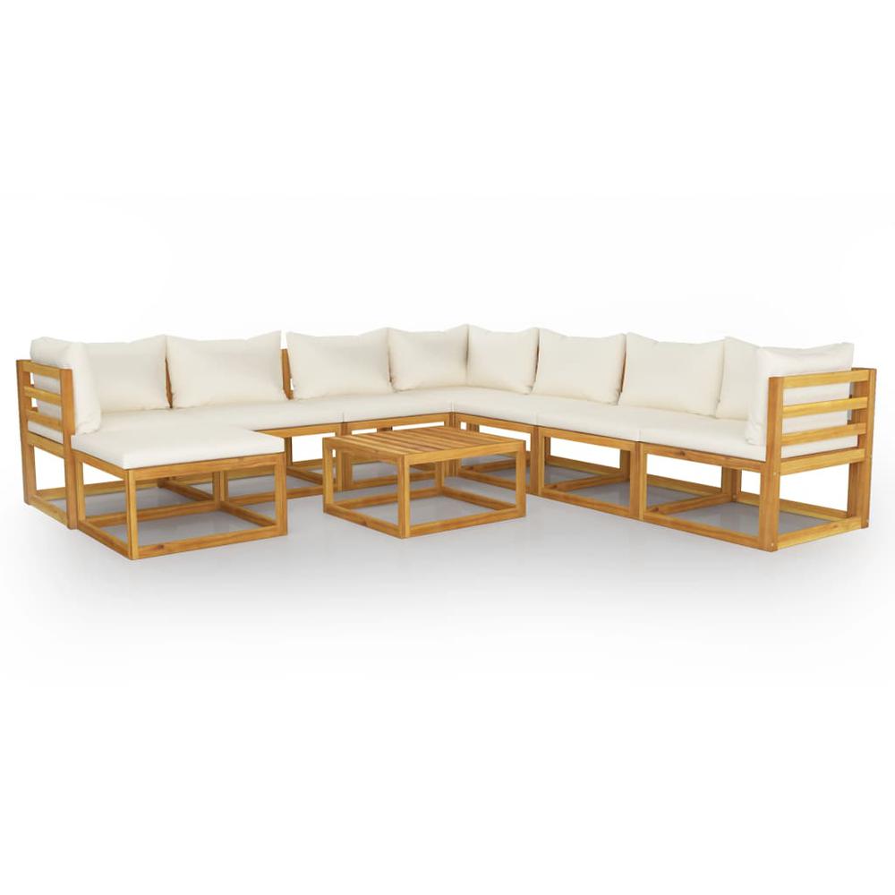 vidaXL 9 Piece Garden Lounge Set with Cushion Cream Solid Acacia Wood, 3057651. The main picture.