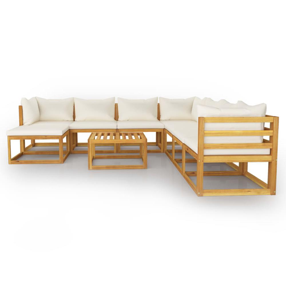 vidaXL 9 Piece Garden Lounge Set with Cushion Cream Solid Acacia Wood, 3057651. Picture 2