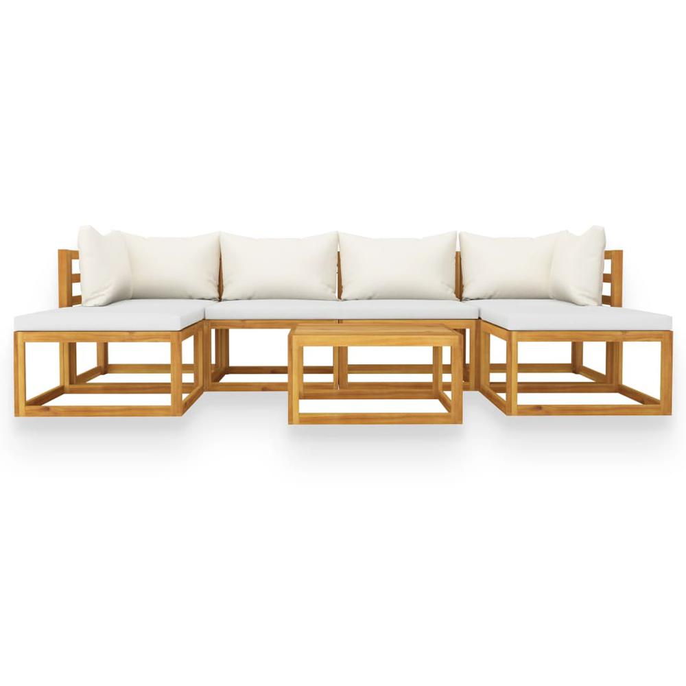 vidaXL 7 Piece Garden Lounge Set with Cushion Cream Solid Acacia Wood, 3057652. Picture 2