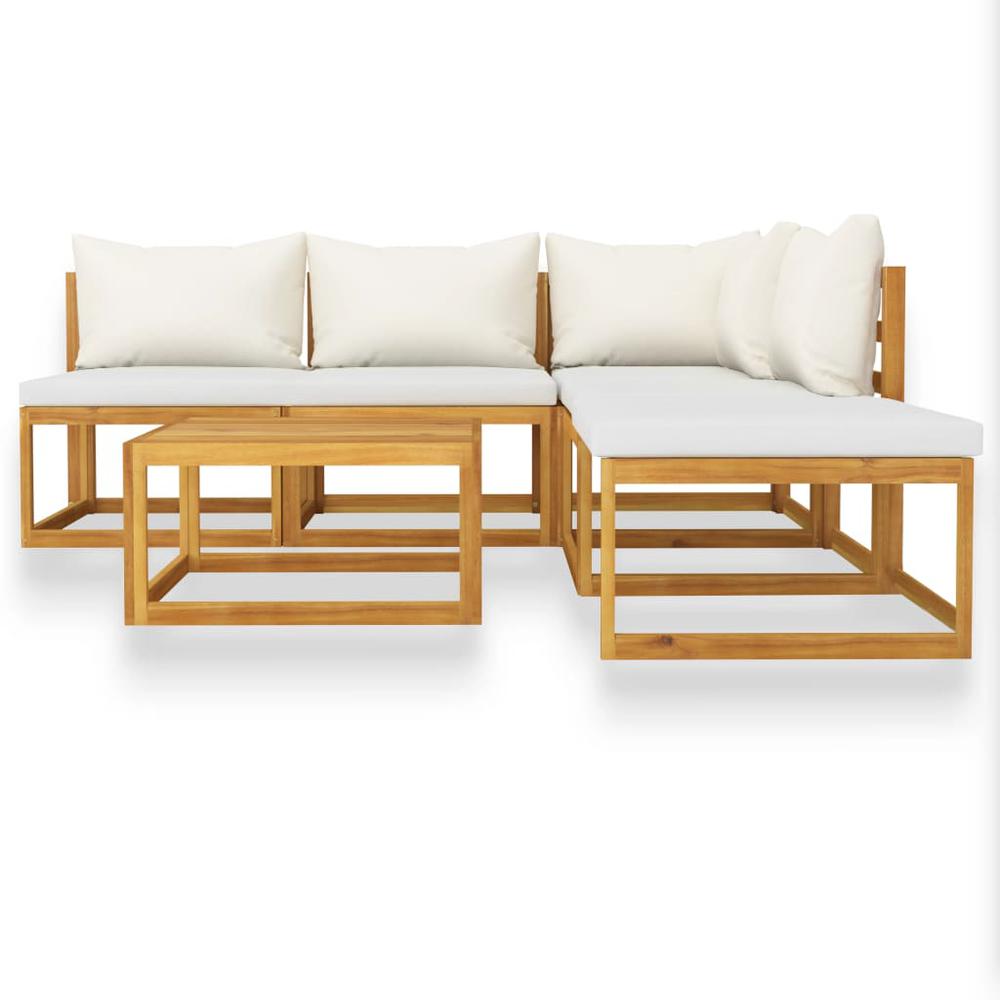 vidaXL 6 Piece Garden Lounge Set with Cushion Cream Solid Acacia Wood, 3057654. Picture 2