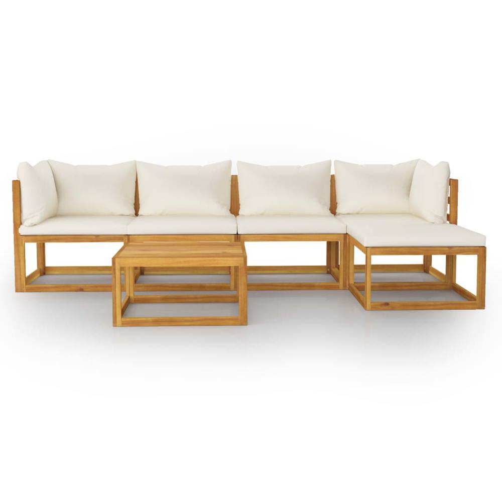 vidaXL 6 Piece Garden Lounge Set with Cushion Cream Solid Acacia Wood, 3057655. Picture 2