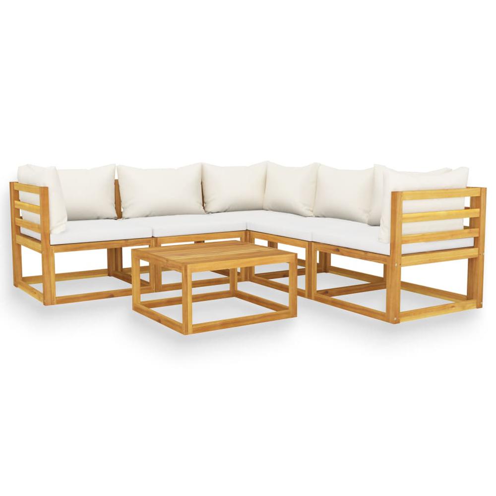 vidaXL 6 Piece Garden Lounge Set with Cushion Cream Solid Acacia Wood, 3057656. The main picture.