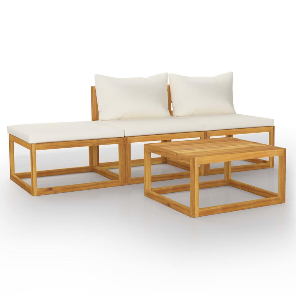 vidaXL 4 Piece Garden Lounge Set with Cushion Cream Solid Acacia Wood, 3057658. Picture 1