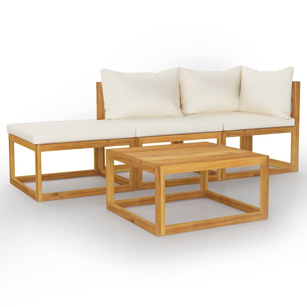 vidaXL 4 Piece Garden Lounge Set with Cushion Cream Solid Acacia Wood, 3057659. Picture 1