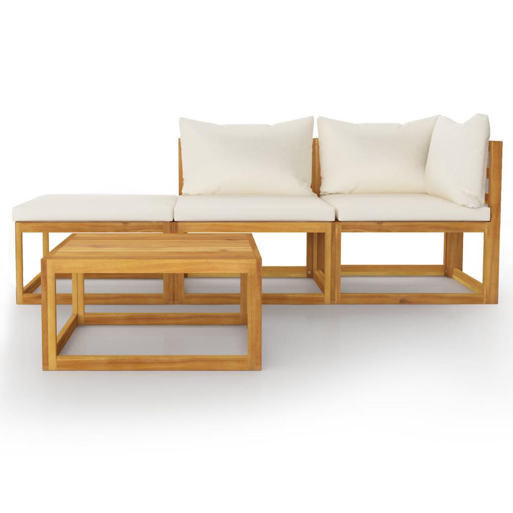 vidaXL 4 Piece Garden Lounge Set with Cushion Cream Solid Acacia Wood, 3057659. Picture 2