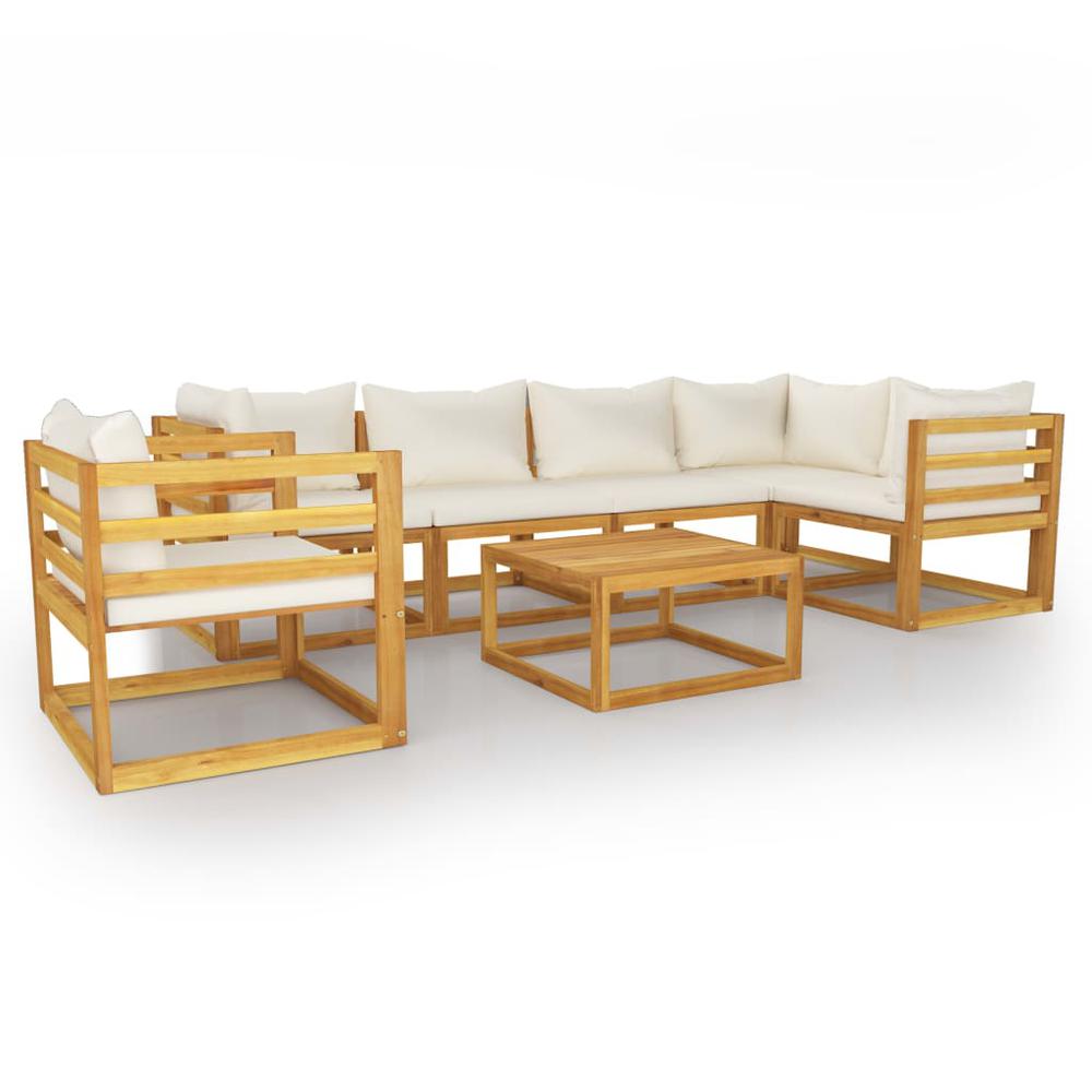 vidaXL 7 Piece Garden Lounge Set with Cushion Cream Solid Acacia Wood, 3057660. Picture 1