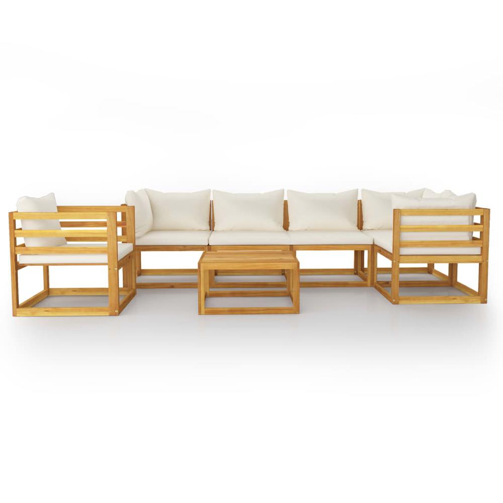 vidaXL 7 Piece Garden Lounge Set with Cushion Cream Solid Acacia Wood, 3057660. Picture 2