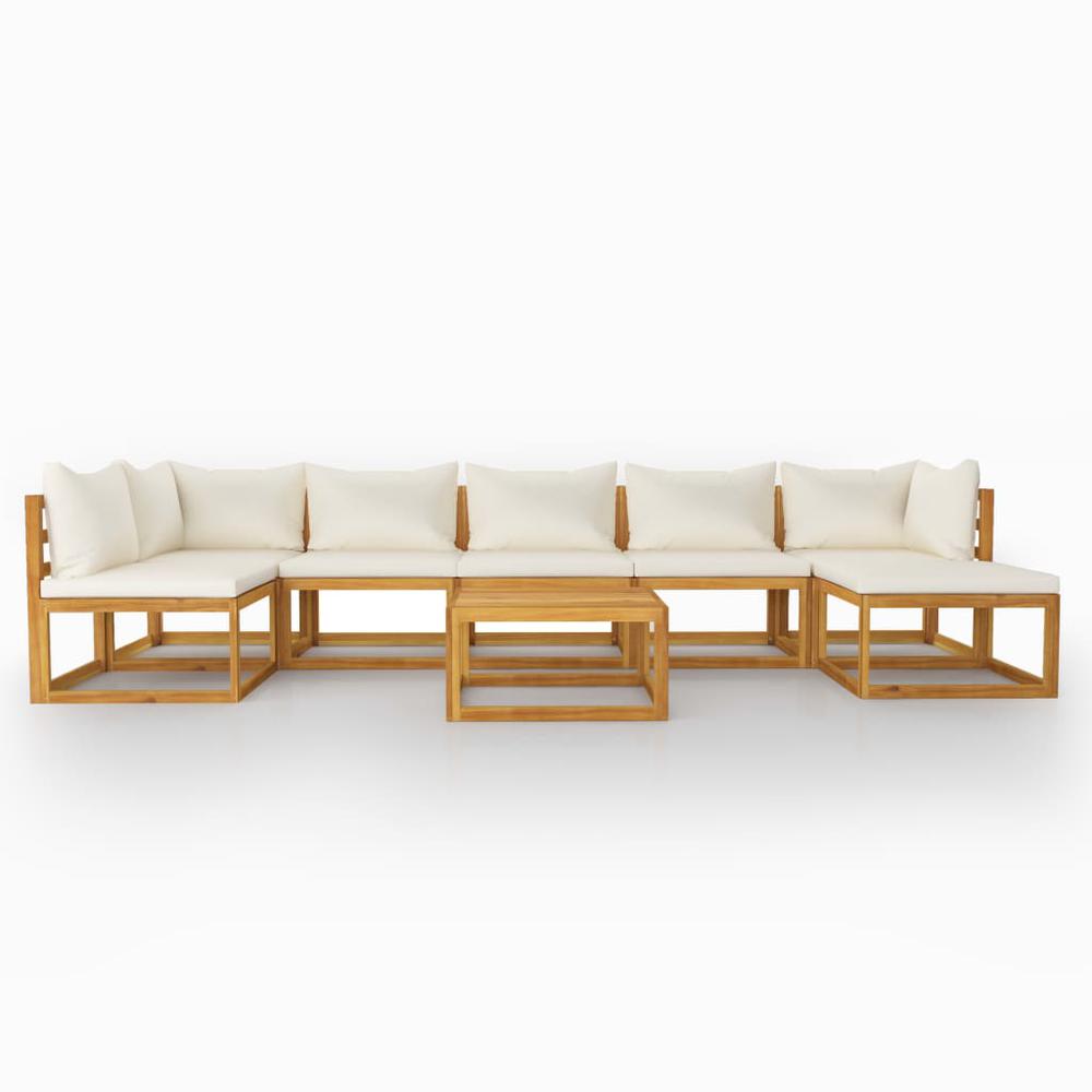 vidaXL 8 Piece Garden Lounge Set with Cushion Cream Solid Acacia Wood, 3057661. Picture 2