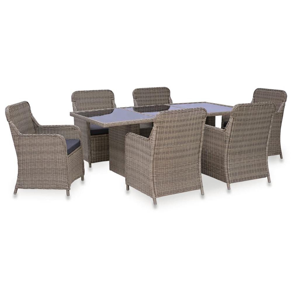 vidaXL 7 Piece Outdoor Dining Set Poly Rattan Brown, 3057796. Picture 1