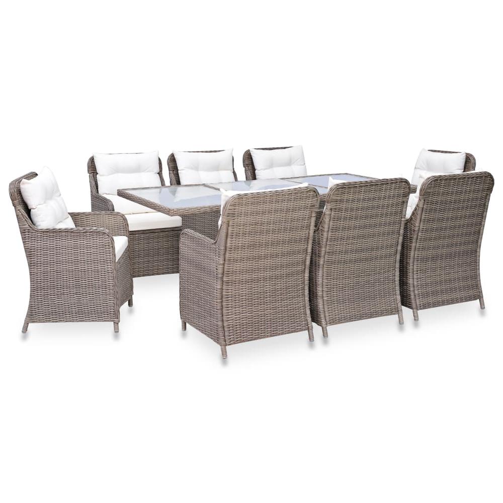 vidaXL 9 Piece Outdoor Dining Set Poly Rattan Brown, 3057797. The main picture.