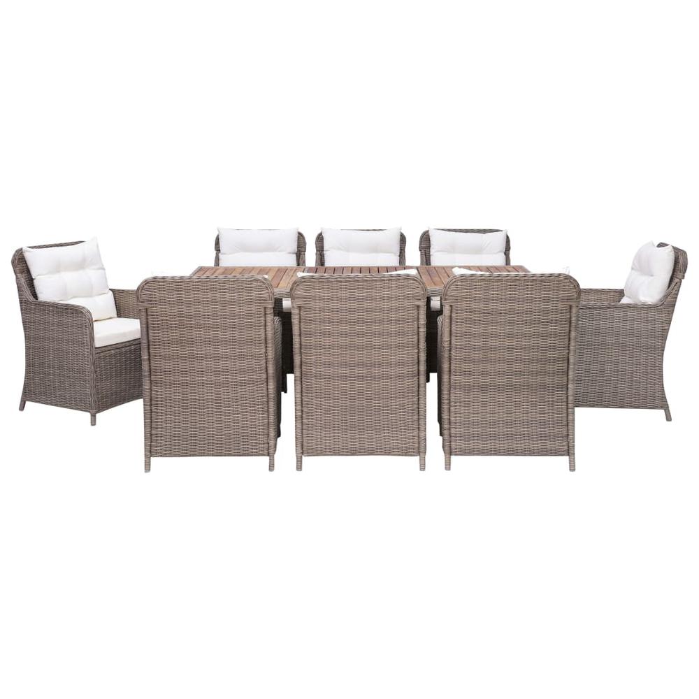 vidaXL 9 Piece Outdoor Dining Set with Cushions Poly Rattan Brown, 3057801. Picture 2