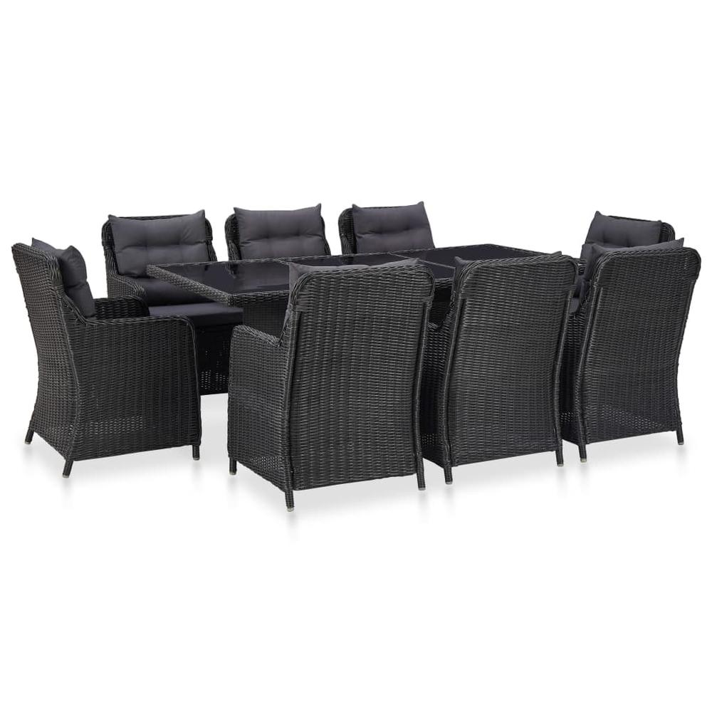 vidaXL 9 Piece Outdoor Dining Set Poly Rattan Black, 3057809. The main picture.