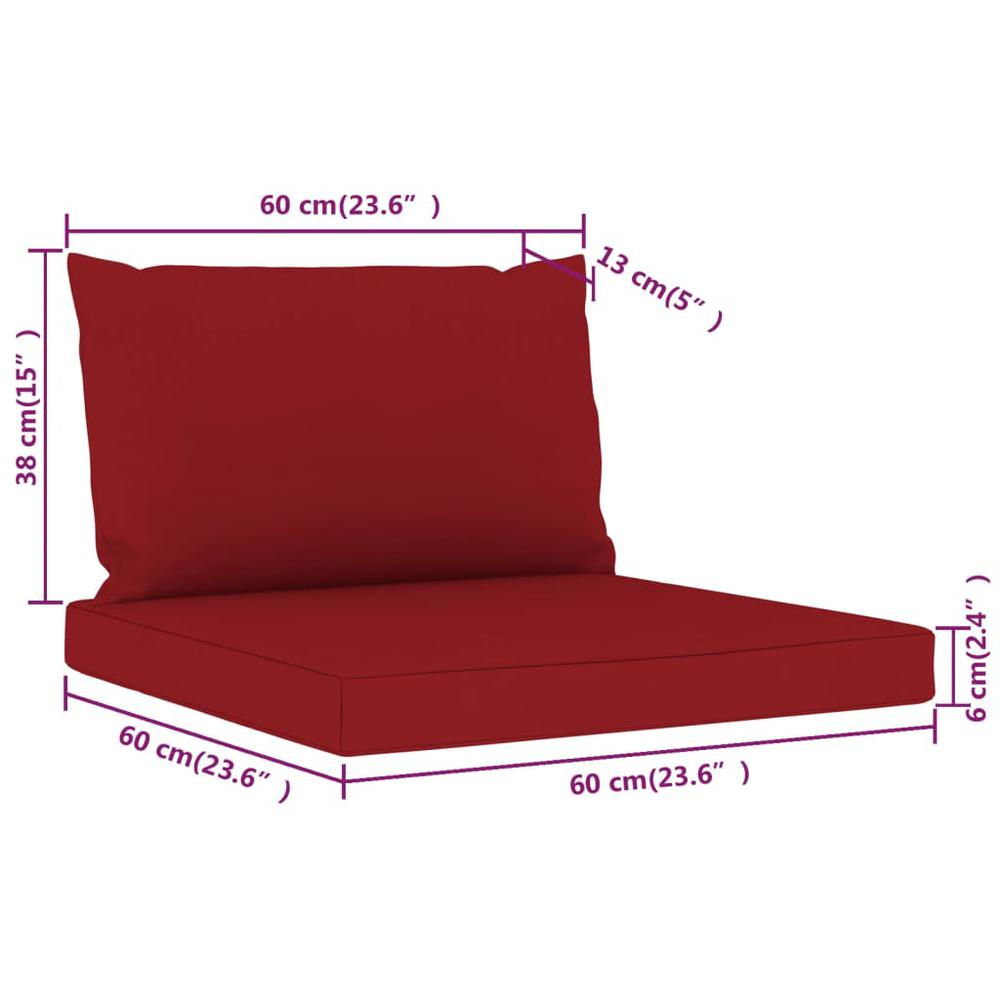 vidaXL Pallet Sofa Cushions 2 pcs Wine Red Fabric. Picture 6