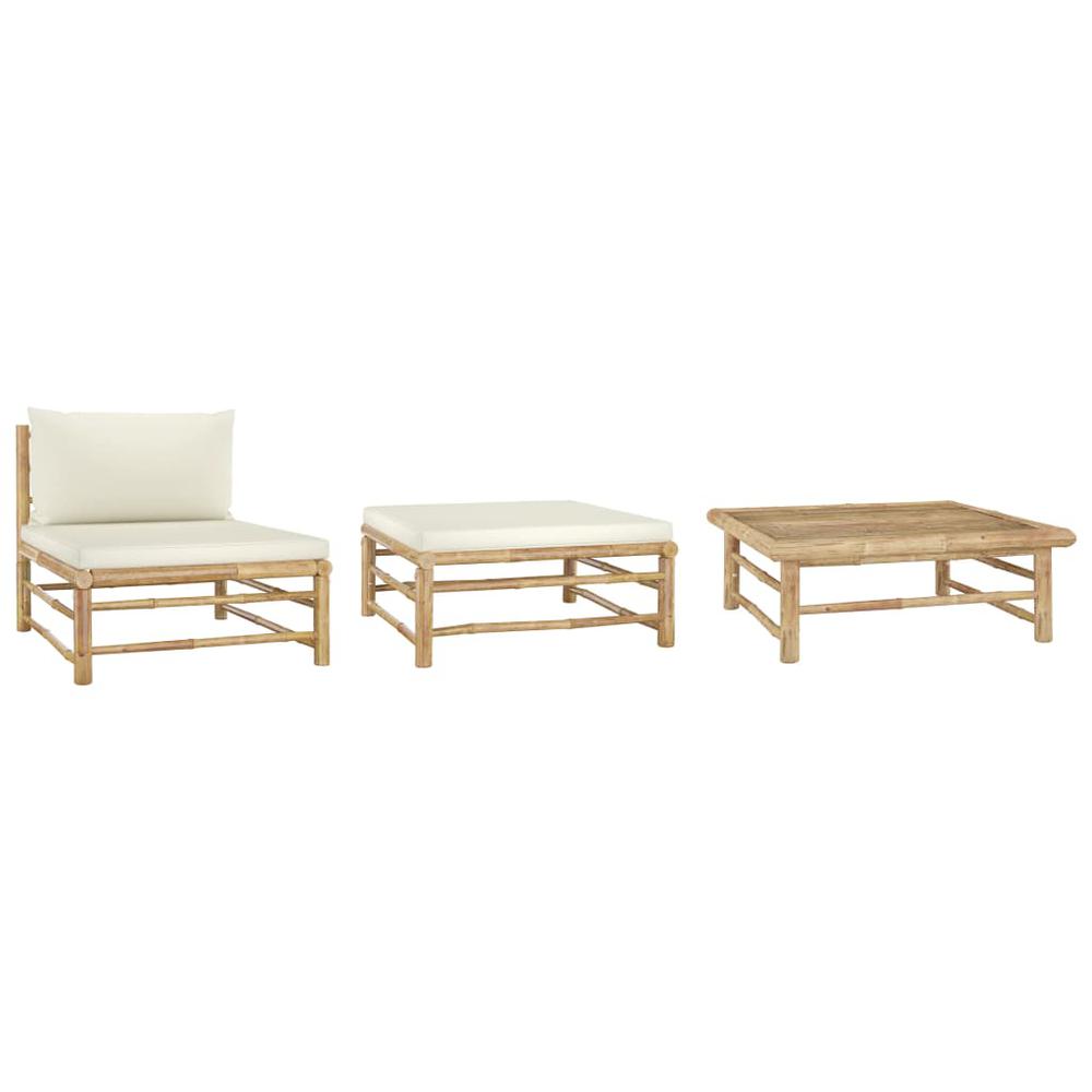 vidaXL 3 Piece Garden Lounge Set with Cream White Cushions Bamboo 3142. The main picture.
