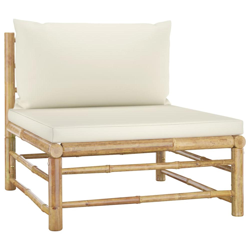 vidaXL 3 Piece Garden Lounge Set with Cream White Cushions Bamboo 3142. Picture 2
