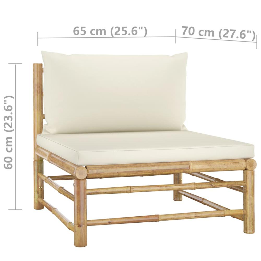 vidaXL 3 Piece Garden Lounge Set with Cream White Cushions Bamboo 3142. Picture 8