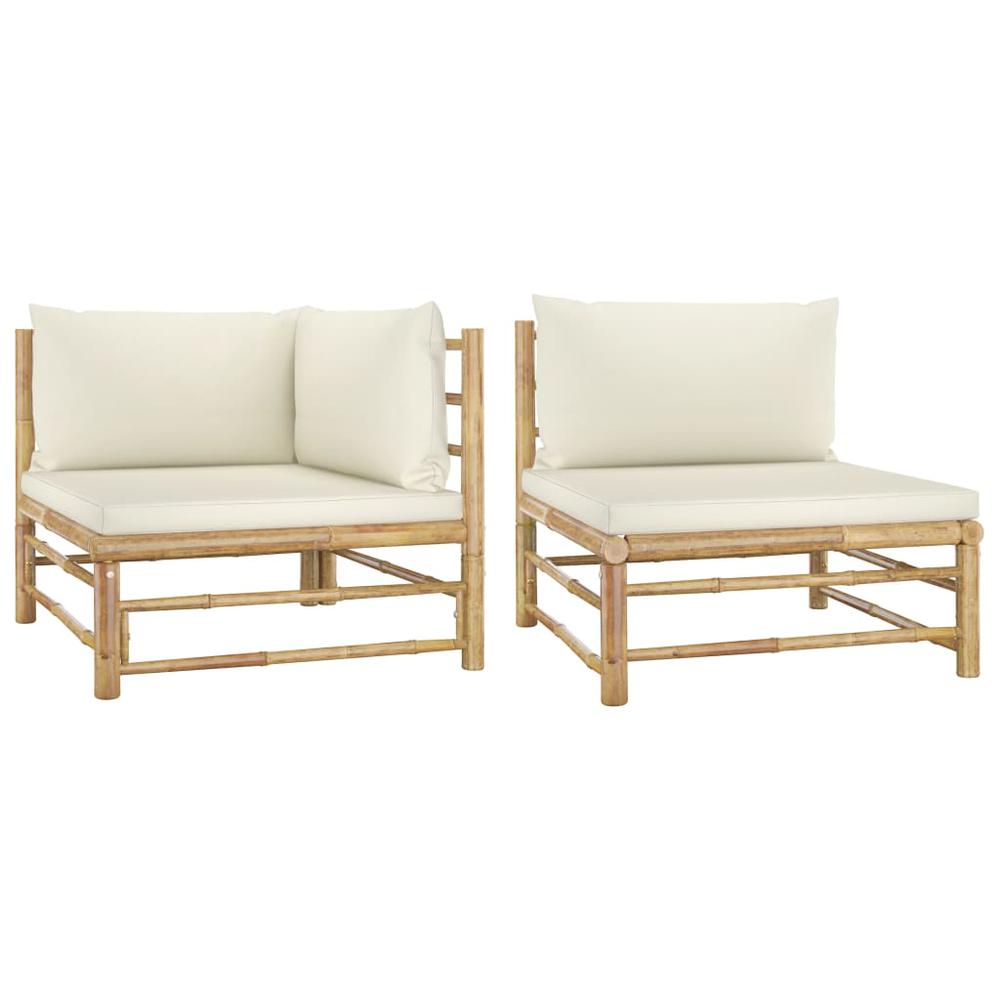 vidaXL 2 Piece Garden Lounge Set with Cream White Cushions Bamboo 3143. Picture 1