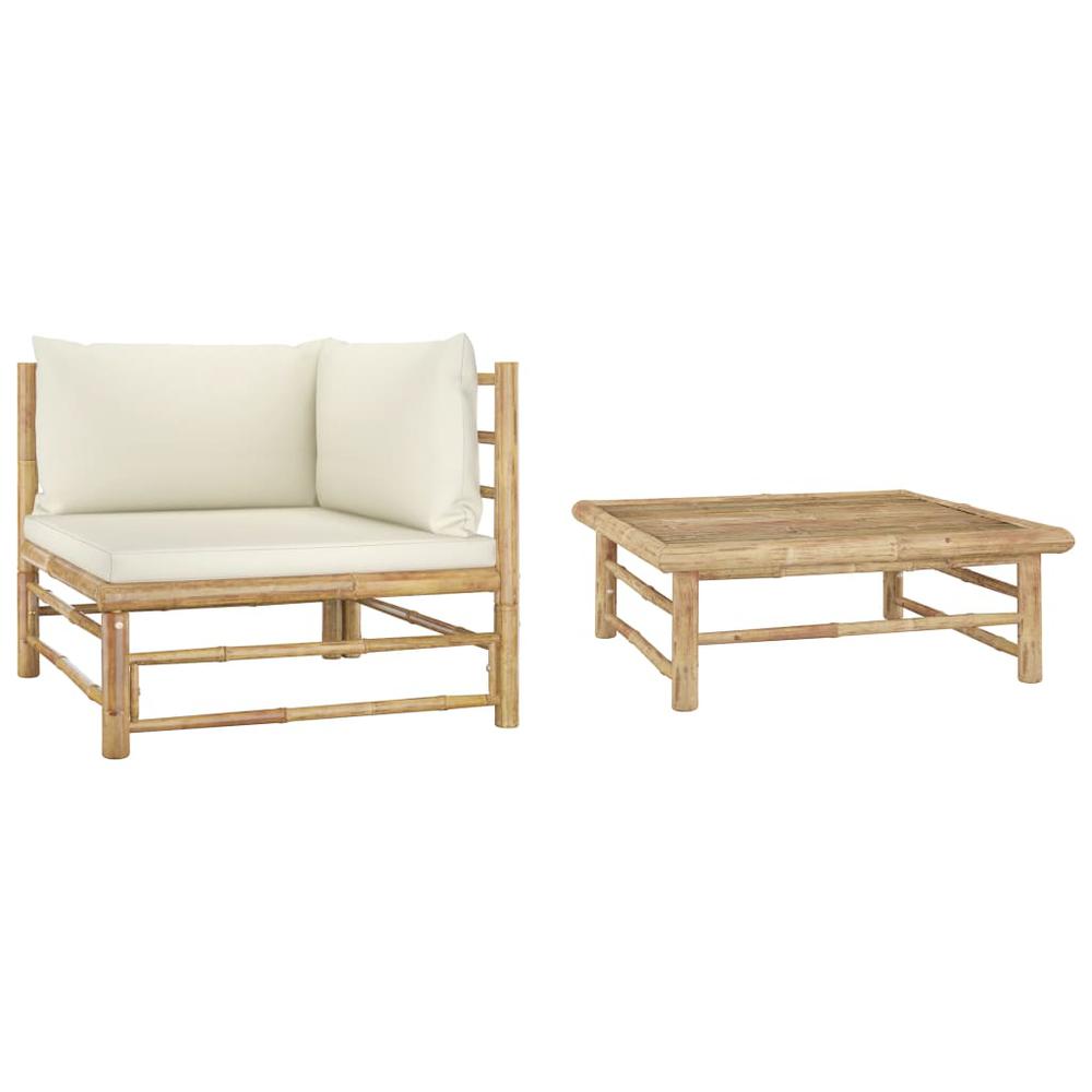vidaXL 2 Piece Garden Lounge Set with Cream White Cushions Bamboo 3144. Picture 1
