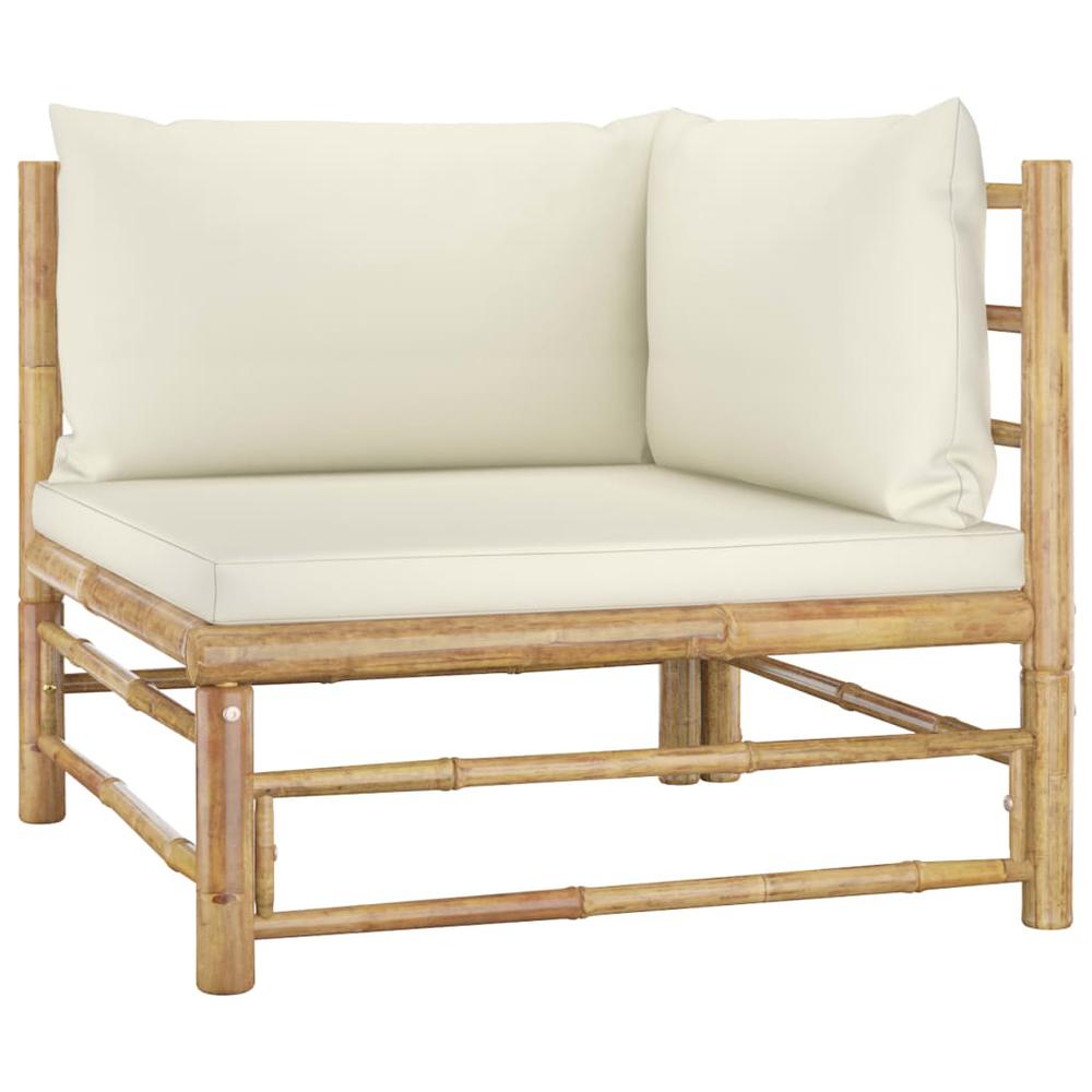 vidaXL 2 Piece Garden Lounge Set with Cream White Cushions Bamboo 3144. Picture 2