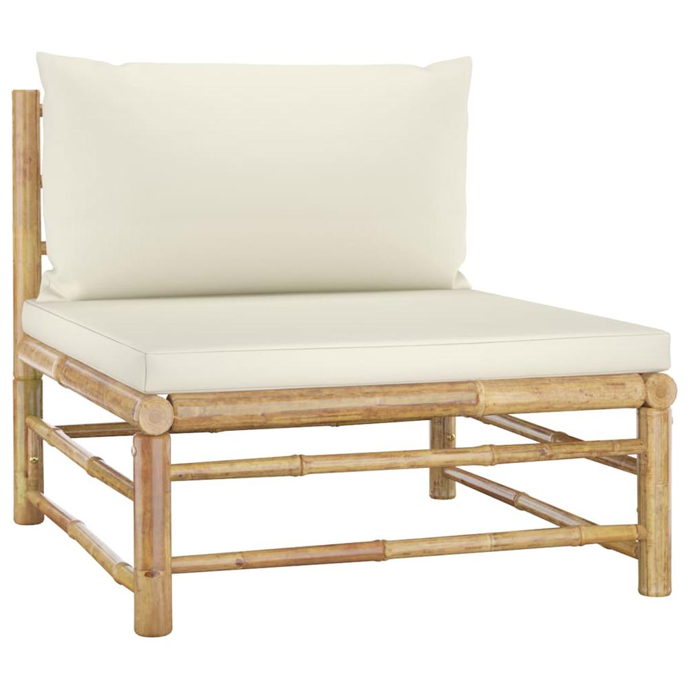 vidaXL Garden Middle Sofa with Cream White Cushions Bamboo 3146. Picture 1
