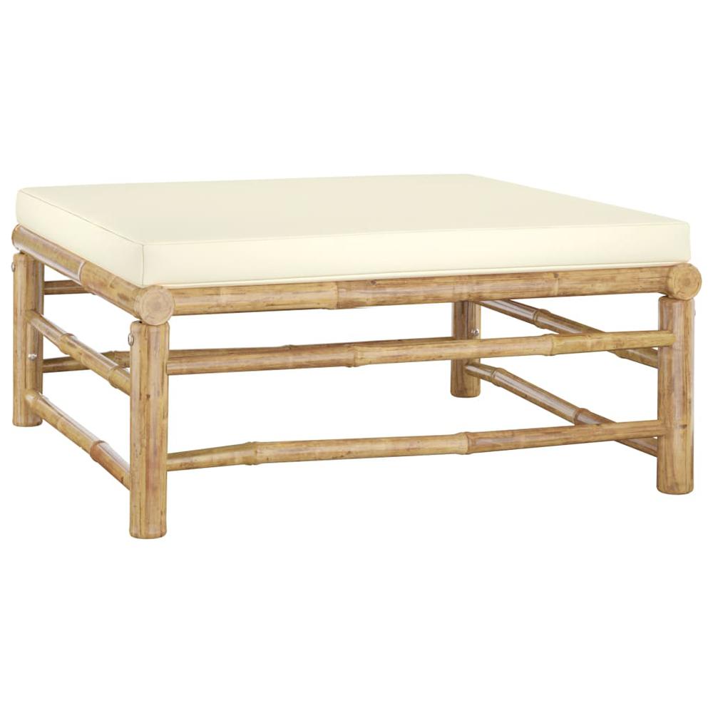 vidaXL Garden Footrest with Cream White Cushion Bamboo 3147. Picture 1