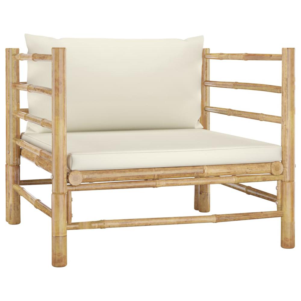 vidaXL Garden Sofa with Cream White Cushions Bamboo 3148. Picture 1