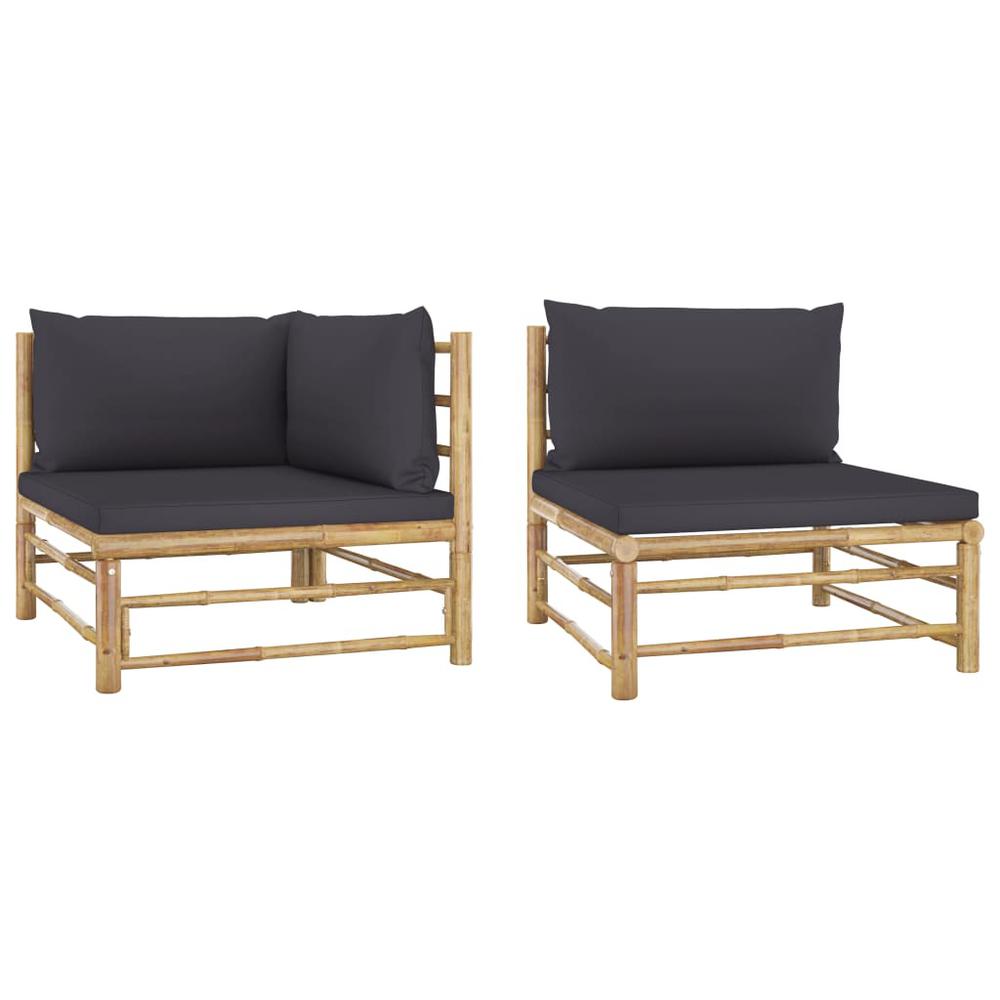 vidaXL 2 Piece Garden Lounge Set with Dark Gray Cushions Bamboo 3151. Picture 1
