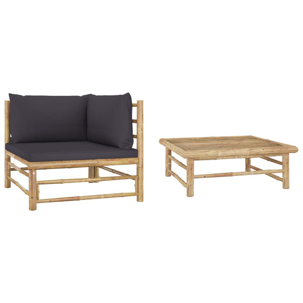 vidaXL 2 Piece Garden Lounge Set with Dark Gray Cushions Bamboo 3152. Picture 1