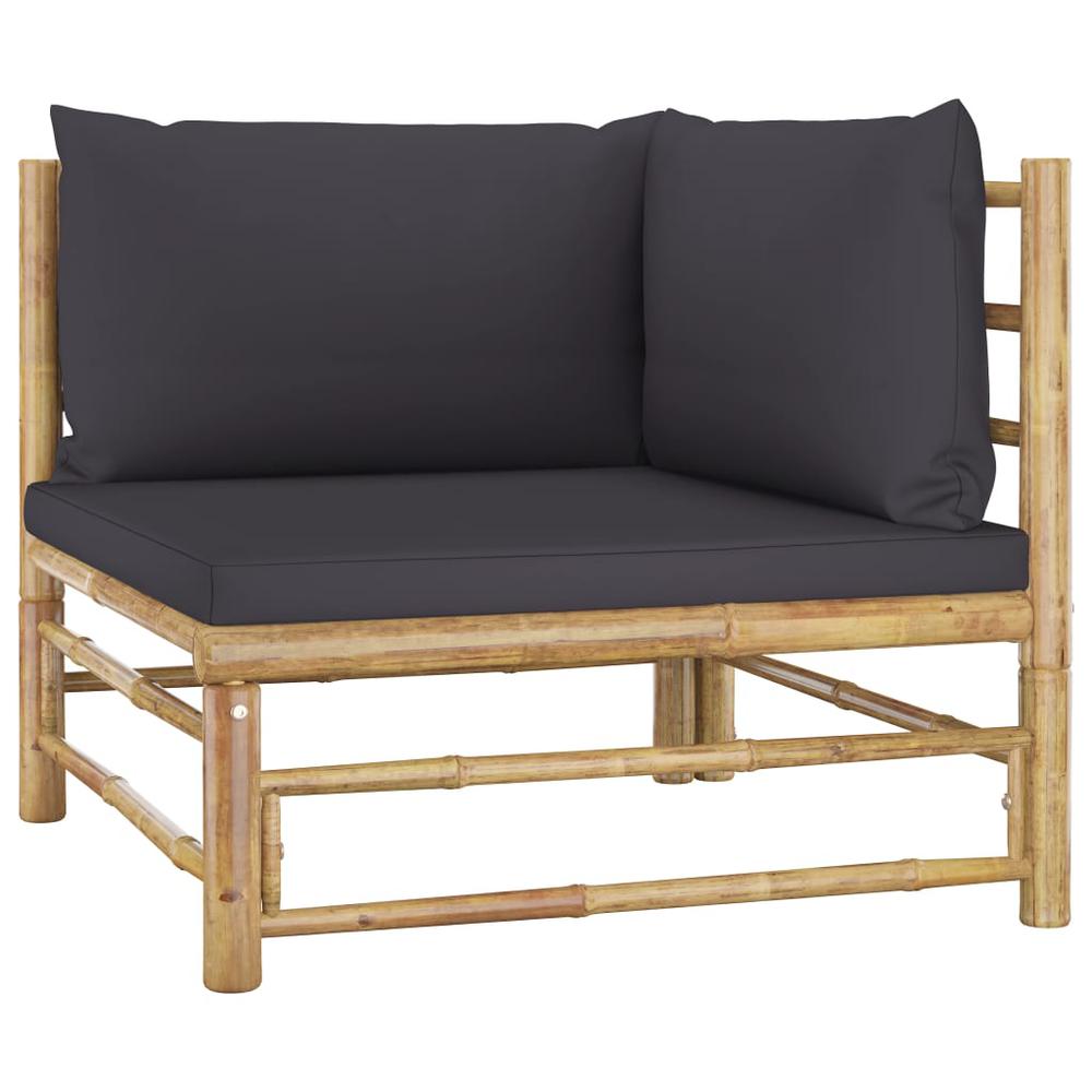 vidaXL Garden Corner Sofa with Dark Gray Cushions Bamboo 3153. Picture 1